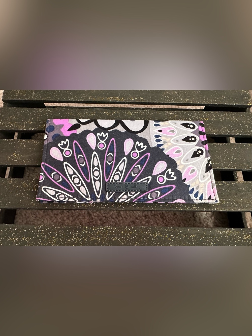 Vera Bradley Black Pink Gray Floral Print Checkbook Cover